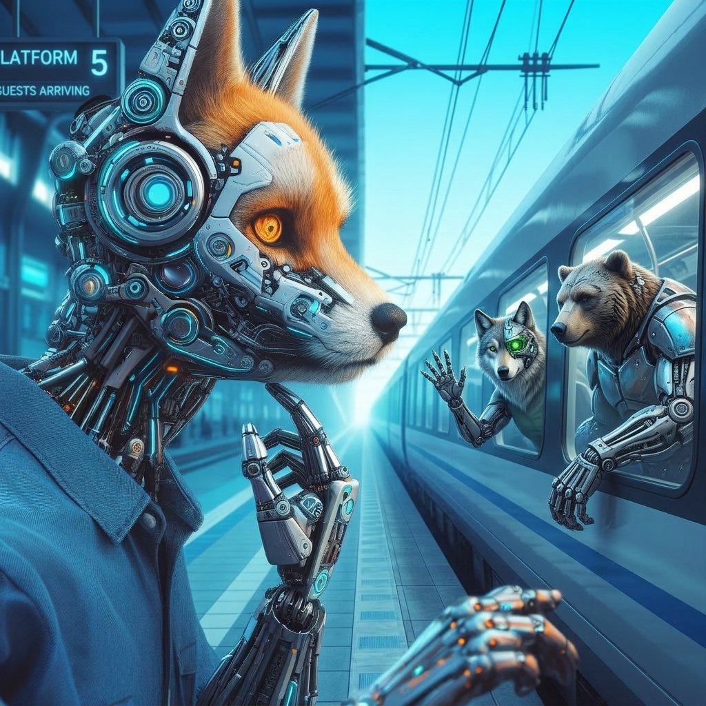 KI-Roboterfuchs begrüßt Gäste – Sinnbild für das Gästebuch